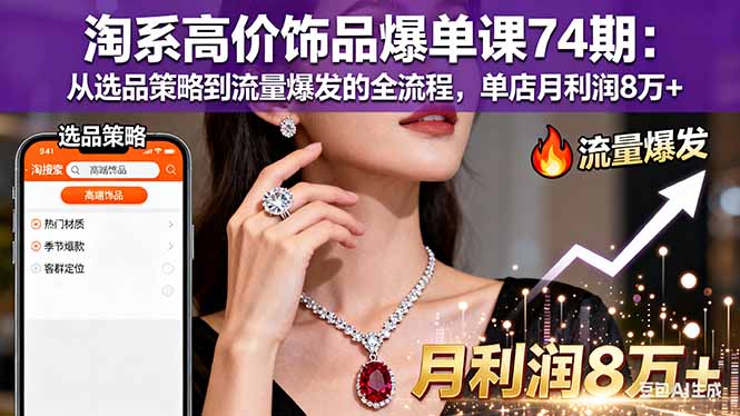 淘系高价饰品爆单课74期：从选品策略到流量爆发的全流程，单店月利润8万+-小言网创资源站