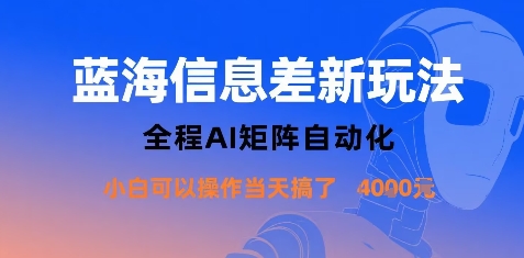 蓝海信息差新玩法，全程AI矩阵自动化小白可以操作当天搞了1k+-小言网创资源站