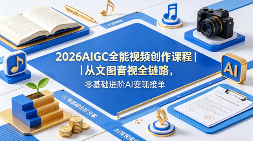 2026AIGC全能视频创作课程｜从文图音视全链路，零基础进阶AI变现接单-小言网创资源站