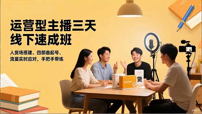 运营型主播三天线下班，人货场搭建,四部曲起号,流量实时应对，手把手带练-小言网创资源站