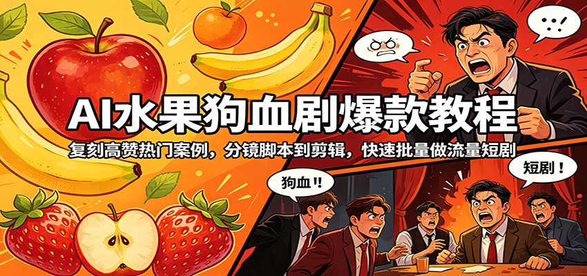 AI水果狗血剧爆款教程：复刻高赞热门案例，分镜脚本到剪辑，快速批量做流量短剧-小言网创资源站