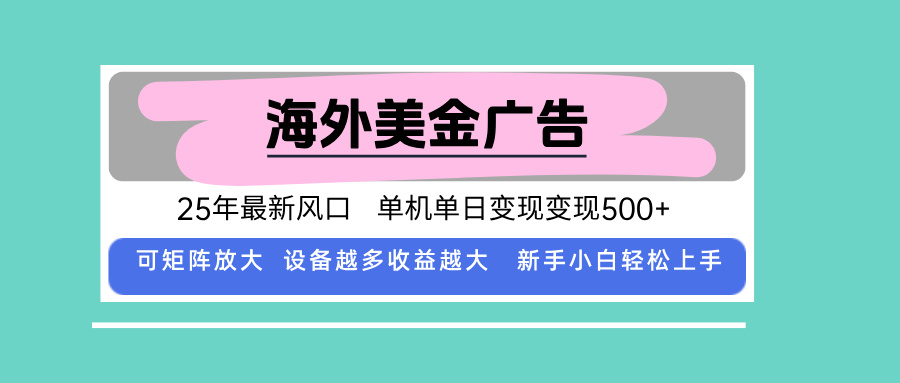 最新海外广告美金，全自动挂机，单机单日500+，可矩阵放大，新手小白轻…-小言网创资源站