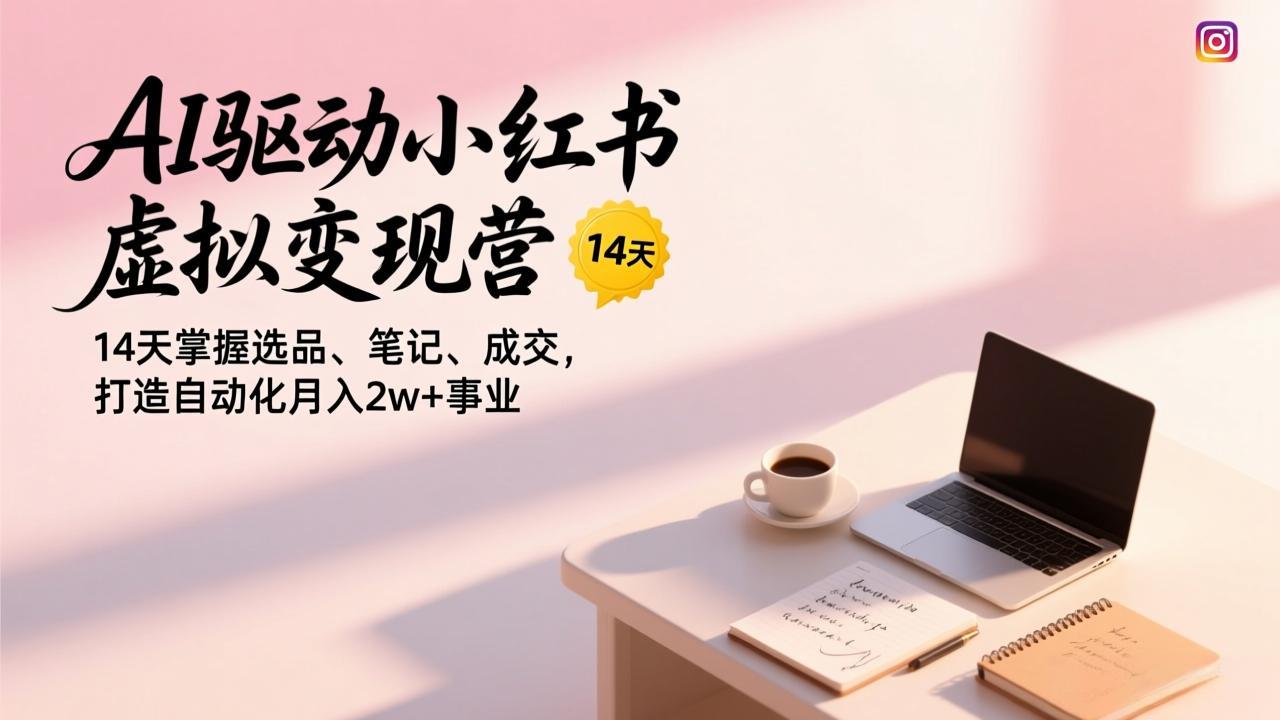 AI驱动小红书虚拟变现营，14天掌握选品、笔记、成交，打造自动化月入2w+事业-小言网创资源站