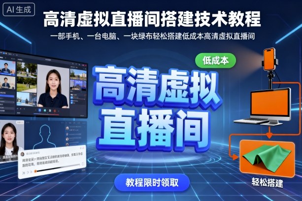 高清虚拟直播间搭建技术教程，一部手机、一台电脑、一块绿布轻松搭建低成本高清虚拟直播间-小言网创资源站