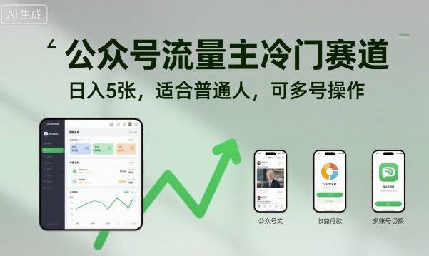 公众号流量主冷门赛道，日入5张，适合普通人，可多号操作-小言网创资源站
