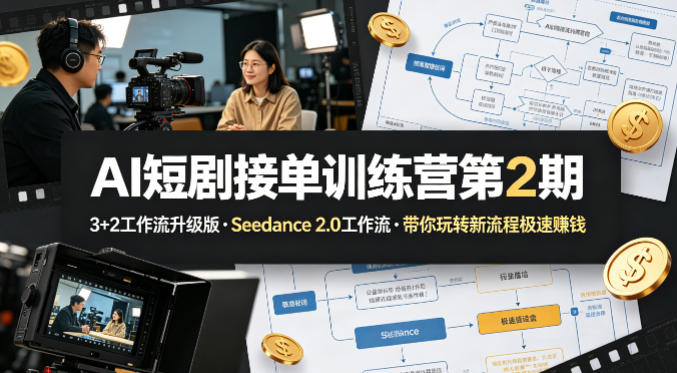 AI短剧接单训练营第2期，3+2工作流升级版，Seedance 2.0工作流，带你玩转新流程极速賺钱-小言网创资源站
