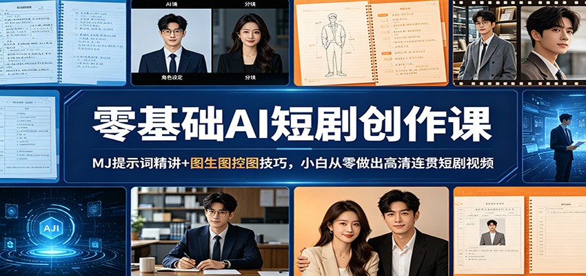 零基础AI短剧创作课：MJ提示词精讲+图生图控图技巧，小白从零做出高清连贯短剧视频-小言网创资源站