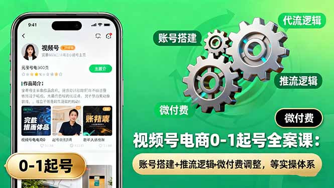 视频号电商0-1起号全案课：账号搭建+推流逻辑+微付费调整，等实操体系-小言网创资源站