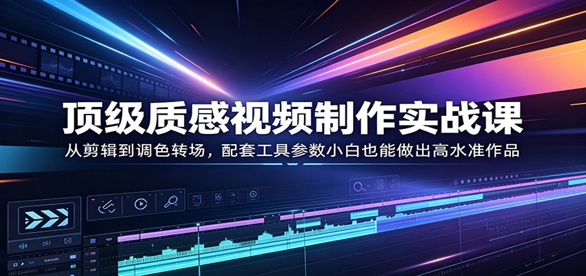 顶级质感视频制作实战课：从剪辑到调色转场，配套工具参数小白也能做出高水准作品-小言网创资源站