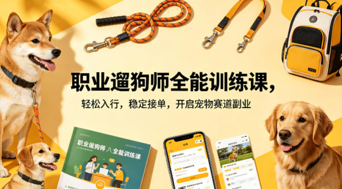 职业遛狗师全能训练课，轻松入行，稳定接单，开启宠物赛道副业-小言网创资源站