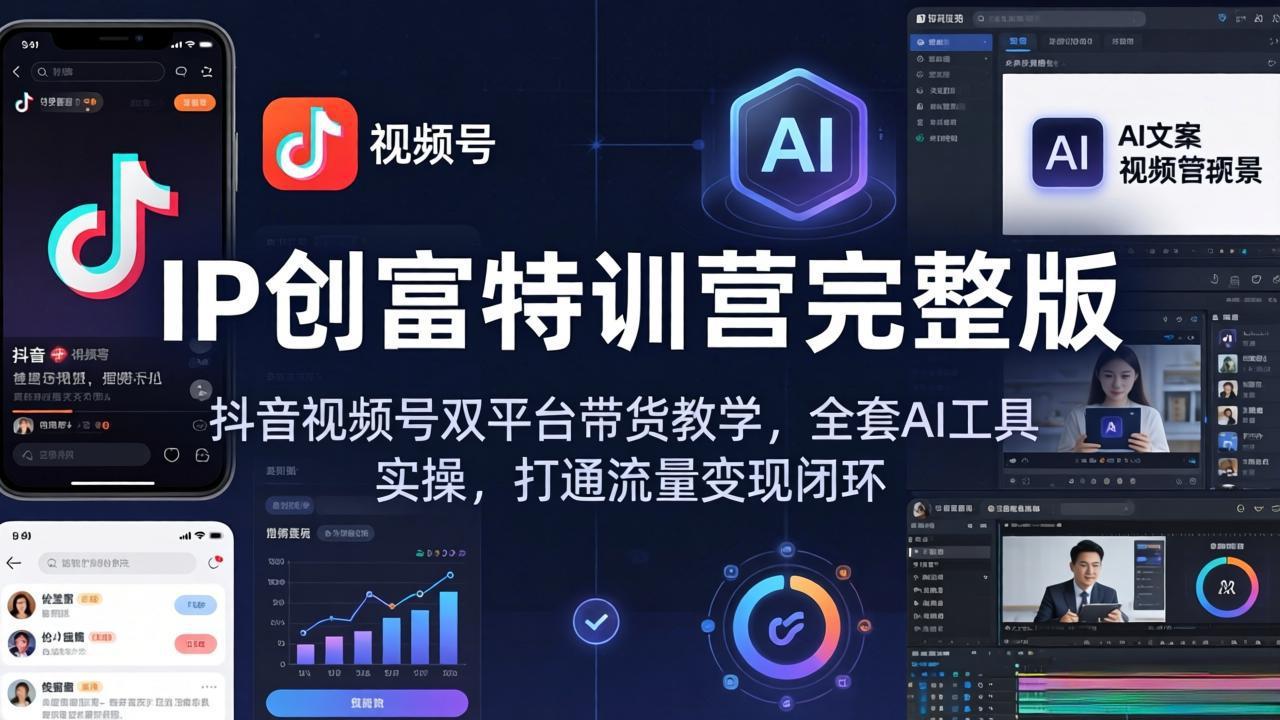 IP创富特训营完整版：抖音视频号双平台带货教学，全套AI工具实操，打通流量变现闭环-小言网创资源站