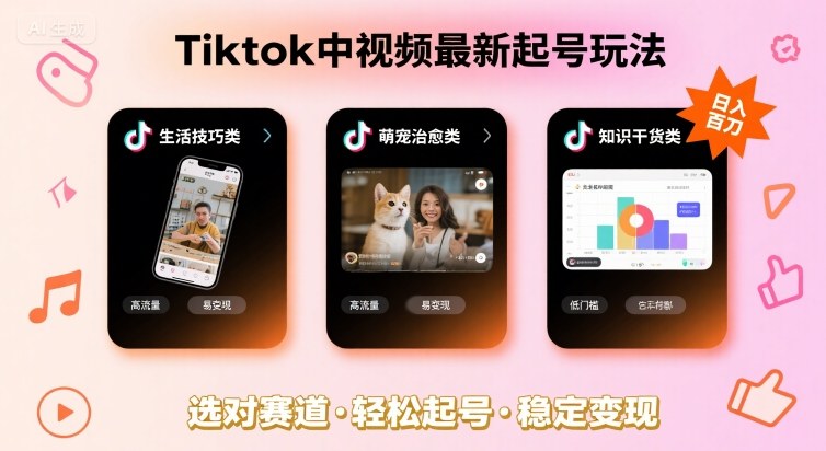 Tiktok中视频最新起号玩法，想要日入百刀，做好这几个赛道就可以了-小言网创资源站