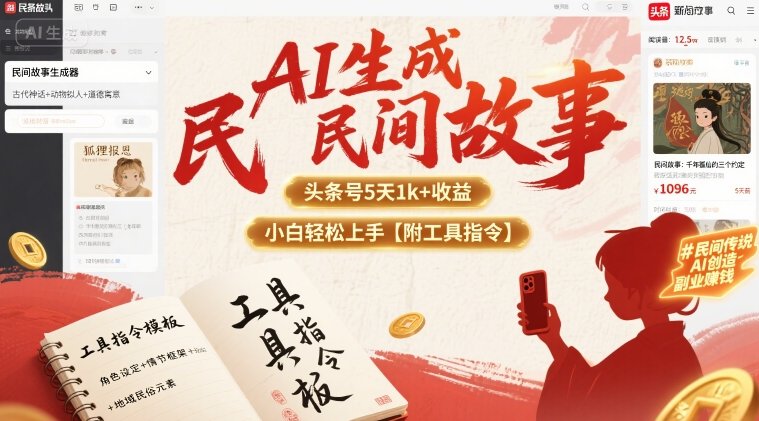 AI生成民间故事，头条号5天1k+，小白轻松上手【附工具指令】-小言网创资源站