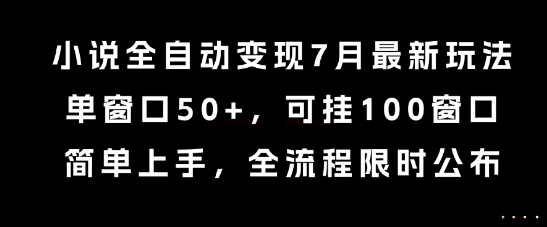 小说全自动变现7月玩法，单窗口50+，可挂100窗口，简单上手，全流程限时公布【揭秘】-小言网创资源站