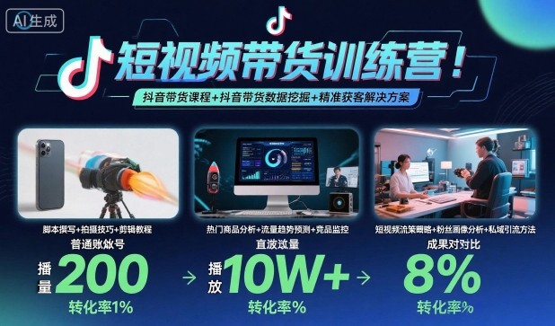 短视频带货训练营,抖音带货课程+抖音带货数据挖掘+精准获客解决方案-小言网创资源站