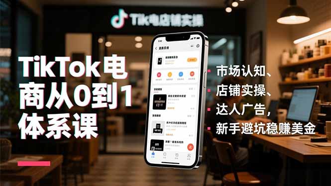 TikTok电商从0到1体系课，市场认知、店铺实操、达人广告，新手避坑稳赚美金-小言网创资源站