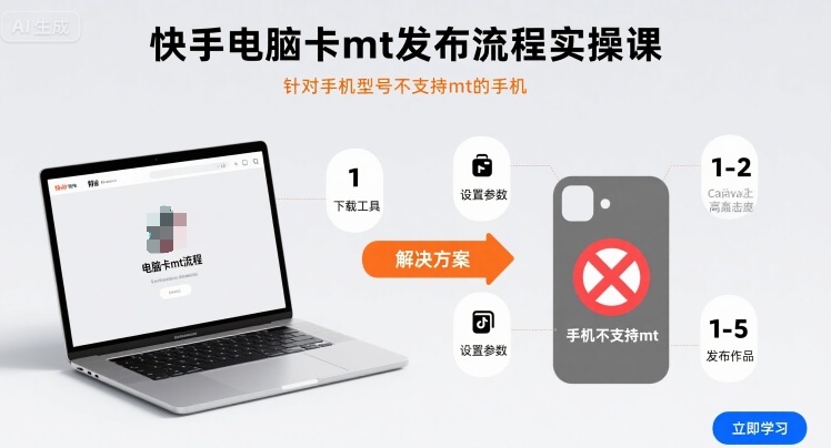 快手电脑卡mt发布流程实操课，针对手机型号不支持mt的手机-小言网创资源站