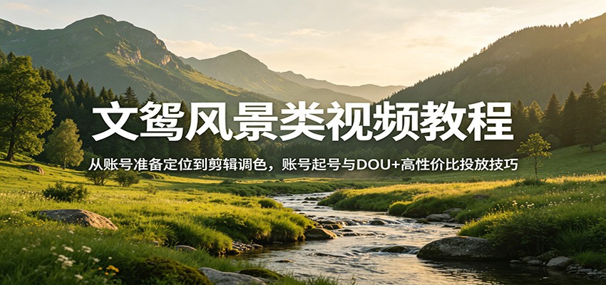 文鸳风景类视频教程：从账号准备定位到剪辑调色，账号起号与DOU+高性价比投放技巧-小言网创资源站