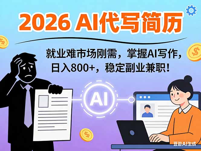 AI代写简历，超暴利，用万能模板月入1-3万实战教程，2026年市场刚需！-小言网创资源站