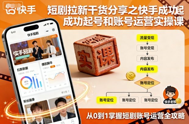 短剧拉新干货分享之快手成功起号和账号运营实操课-小言网创资源站