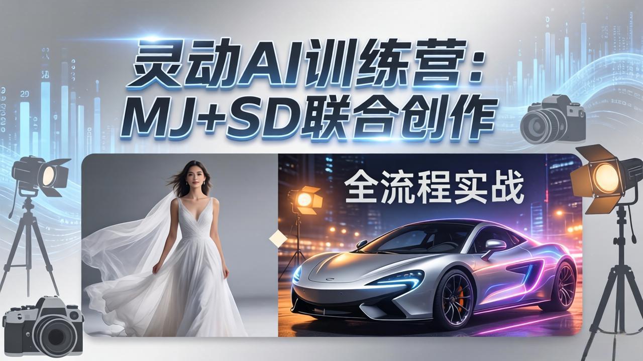 灵动AI训练营-3.0课程：MJ+SD联合创作，从婚纱大片到汽车广告，摄影后期全流程实战-小言网创资源站
