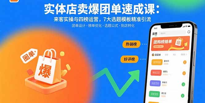 实体店卖爆团单速成课：来客实操与四榜运营，7大选题模板精准引流-小言网创资源站