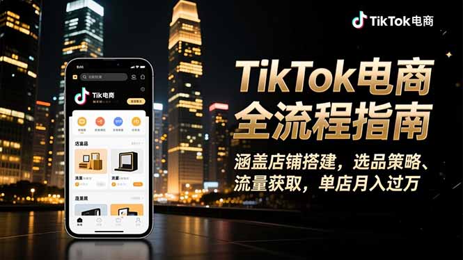TikTok电商全流程指南，涵盖店铺搭建、选品策略、流量获取，单店月入过万-小言网创资源站