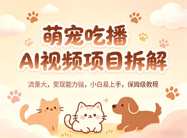 萌宠吃播AI视频项目拆解，流量大，变现能力强，小白易上手，保姆级教程-小言网创资源站