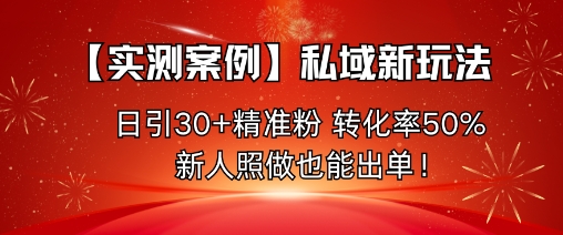 【实测案例】私域新玩法，日引30+精准粉，转化率50%，新人照做也能出单！-小言网创资源站