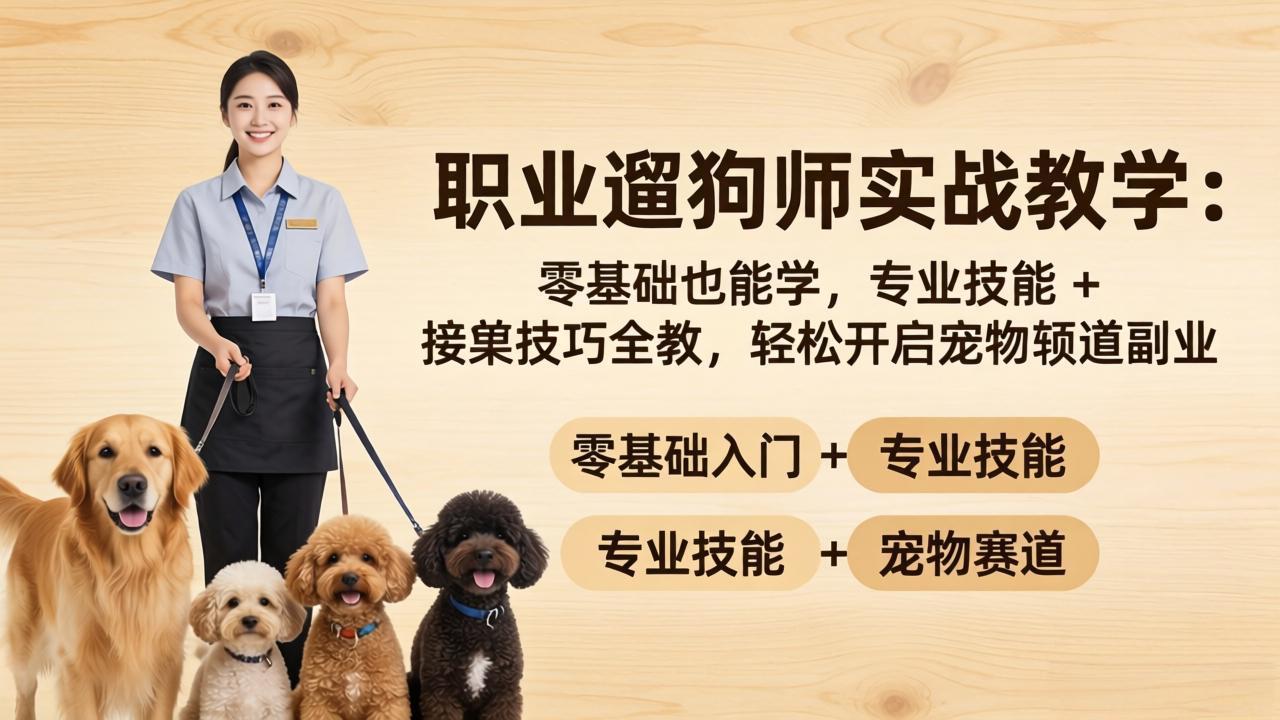 职业遛狗师实战教学：零基础也能学，专业技能 + 接单技巧全教，轻松开启宠物赛道副业-小言网创资源站
