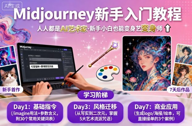 midjourney新手入门教程：人人都是AI艺术家，新手小白也能变身艺术大师-小言网创资源站