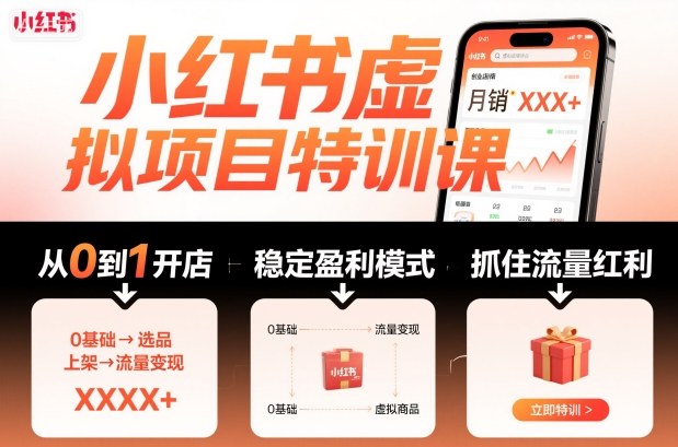 小红书虚拟项目特训课，帮你从0到1打造稳定盈利的店铺，抓住流量红利(更新9月)-小言网创资源站