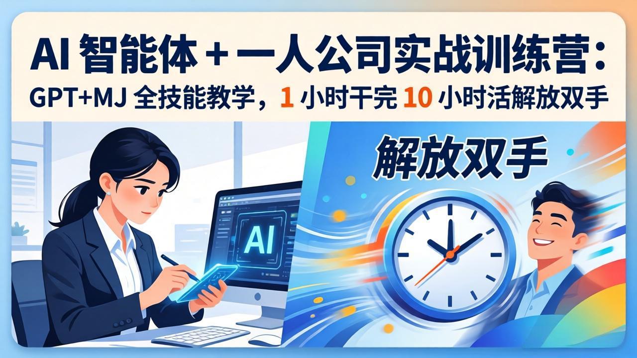 AI 智能体 + 一人公司实战训练营:GPT+MJ 全技能教学,1 小时干完 10 小时活解放双手-小言网创资源站