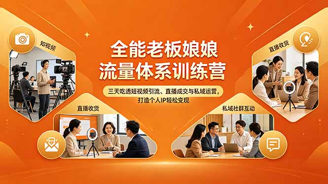 全能老板娘流量体系训练营，三天吃透短视频引流、直播成交与私域运营，打造个人IP轻松变现-小言网创资源站