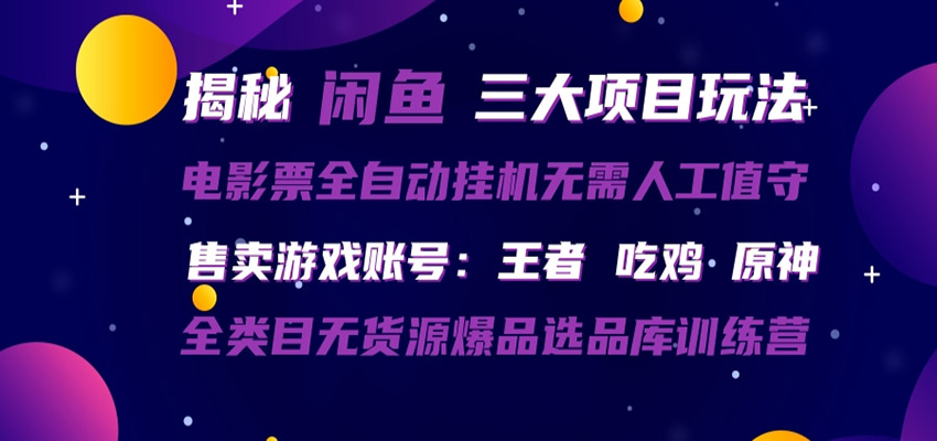 闲鱼三种玩法 全自动电影票 售卖游戏账号 爆品选品库训练营-小言网创资源站