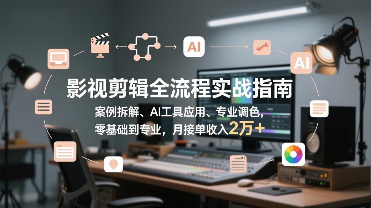 影视剪辑全流程实战指南，案例拆解、AI工具应用、专业调色，零基础到专业，月接单收入2万+-小言网创资源站