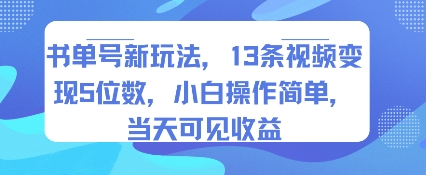 书单号新玩法，13条视频变现5位数，小白操作简单，当天可见收益-小言网创资源站