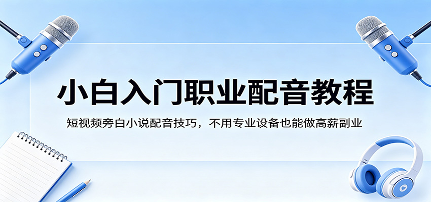 小白入门职业配音教程，短视频旁白小说配音技巧，不用专业设备也能做高薪副业-小言网创资源站
