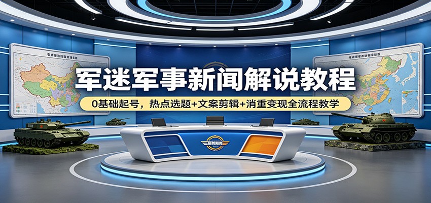 军迷军事新闻解说教程：0基础起号，热点选题+文案剪辑+消重变现全流程教学-小言网创资源站