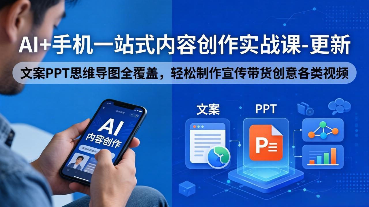 AI+手机一站式内容创作实战课-更新，文案PPT思维导图全覆盖，轻松制作宣传带货创意各类视频-小言网创资源站