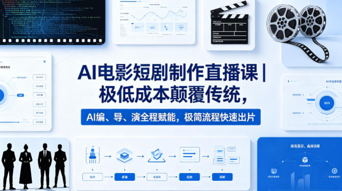 AI电影短剧制作直播课｜极低成本颠覆传统，AI编、导、演全程赋能，极简流程快速出片-小言网创资源站