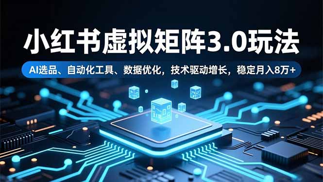小红书虚拟矩阵3.0玩法，AI选品、自动化工具、数据优化，技术驱动增长，稳定月入8万+-小言网创资源站