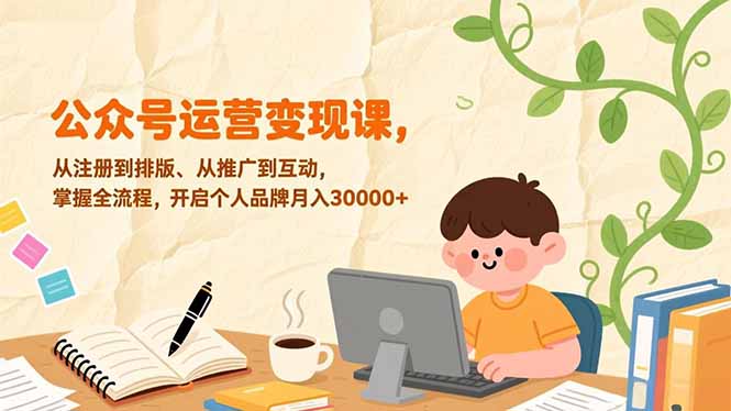 公众号运营变现课，从注册到排版、从推广到互动，掌握全流程，开启个人品牌月入30000+-小言网创资源站