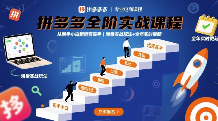 拼多多全阶实战课程，从新手小白到运营高手，海量实战玩法+全年实时更新【2025年9月更新】-小言网创资源站