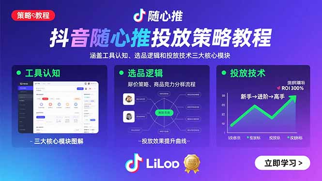 抖音随心推投放策略教程：涵盖工具认知、选品逻辑和投放技术三大核心模块-小言网创资源站
